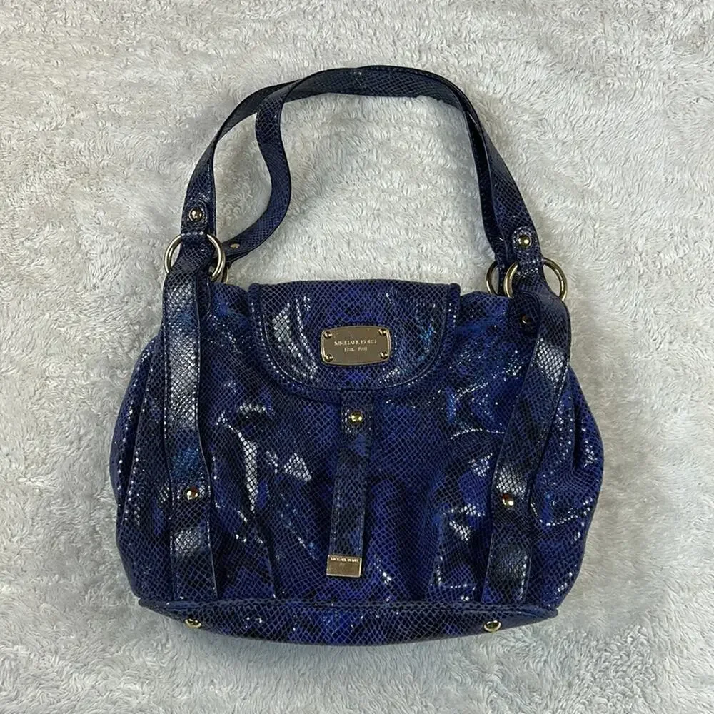 Michael Kors Brimfield python blue snakeskin shoulder bag hobo purse, large